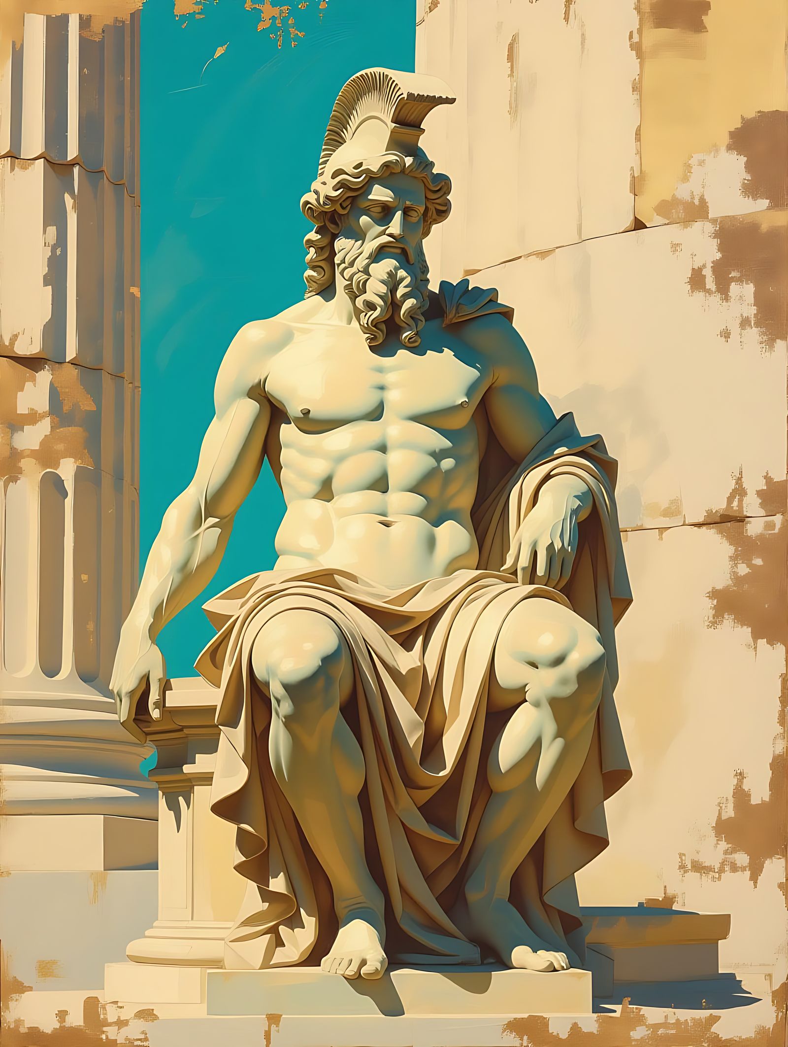 Greek God Sculpture in Vibrant Impressionist Style