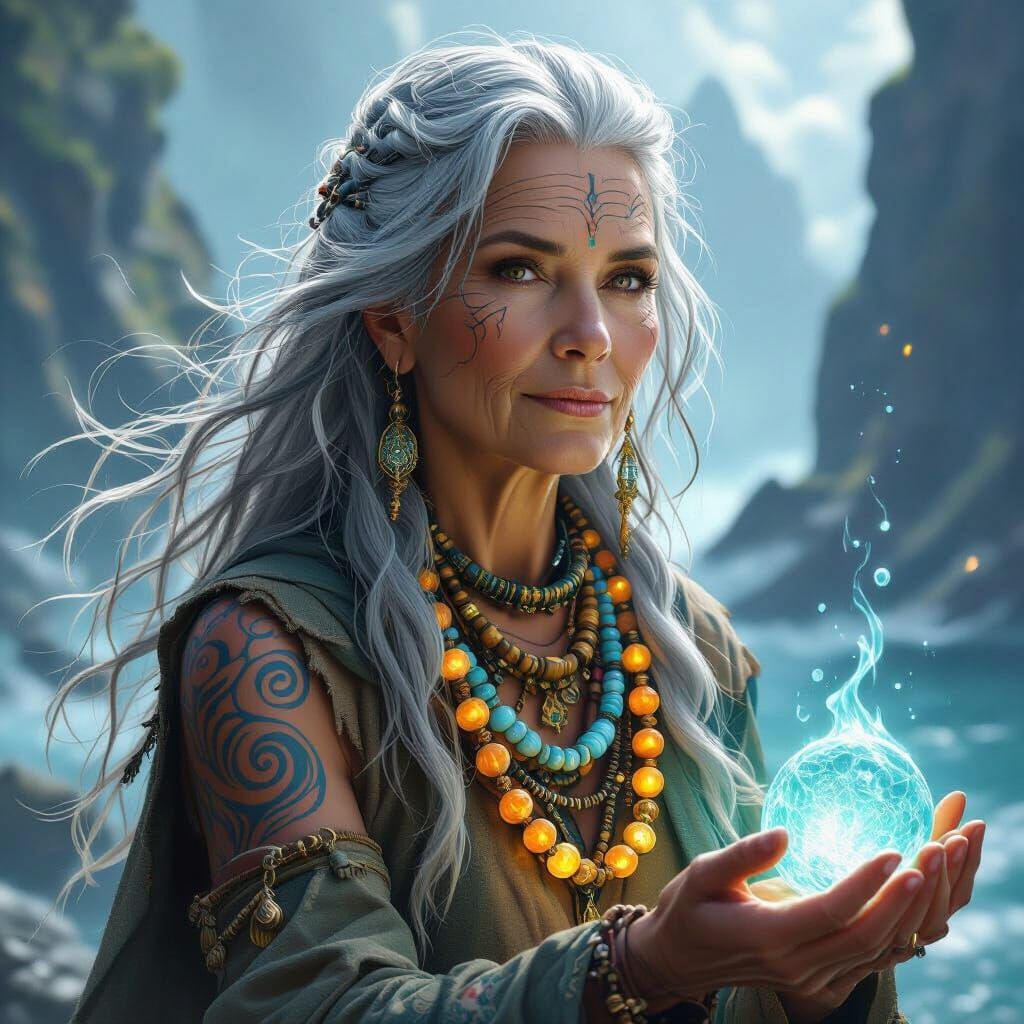 Detailed Fantasy Shamaness with Tideglass Beads