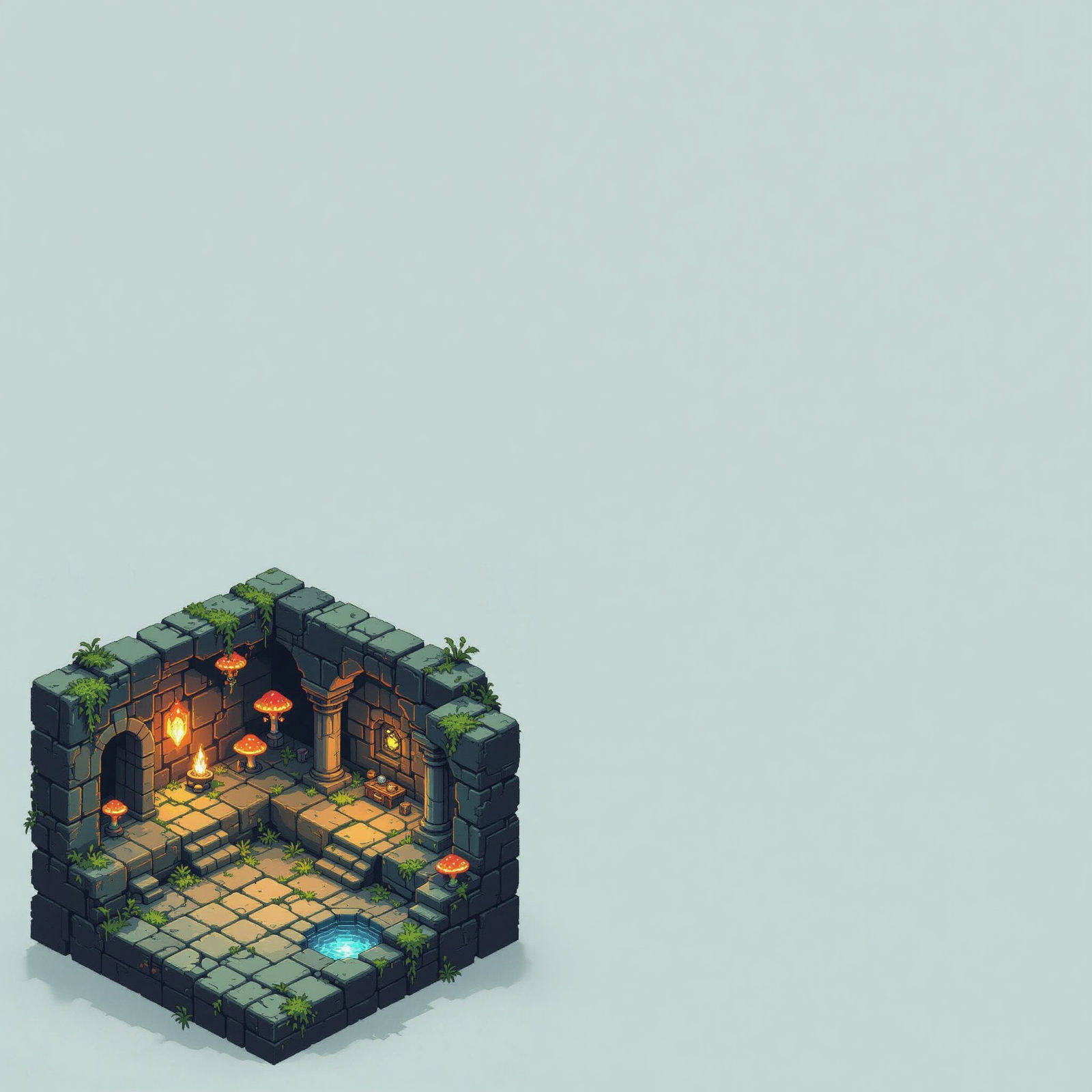 Isometric Pixel Art Dungeon Map for Survival RPG