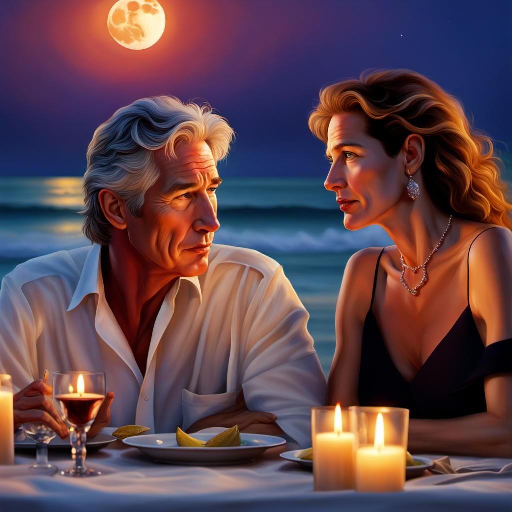 Romantic Candlelit Beach Dinner in Hyperrealism
