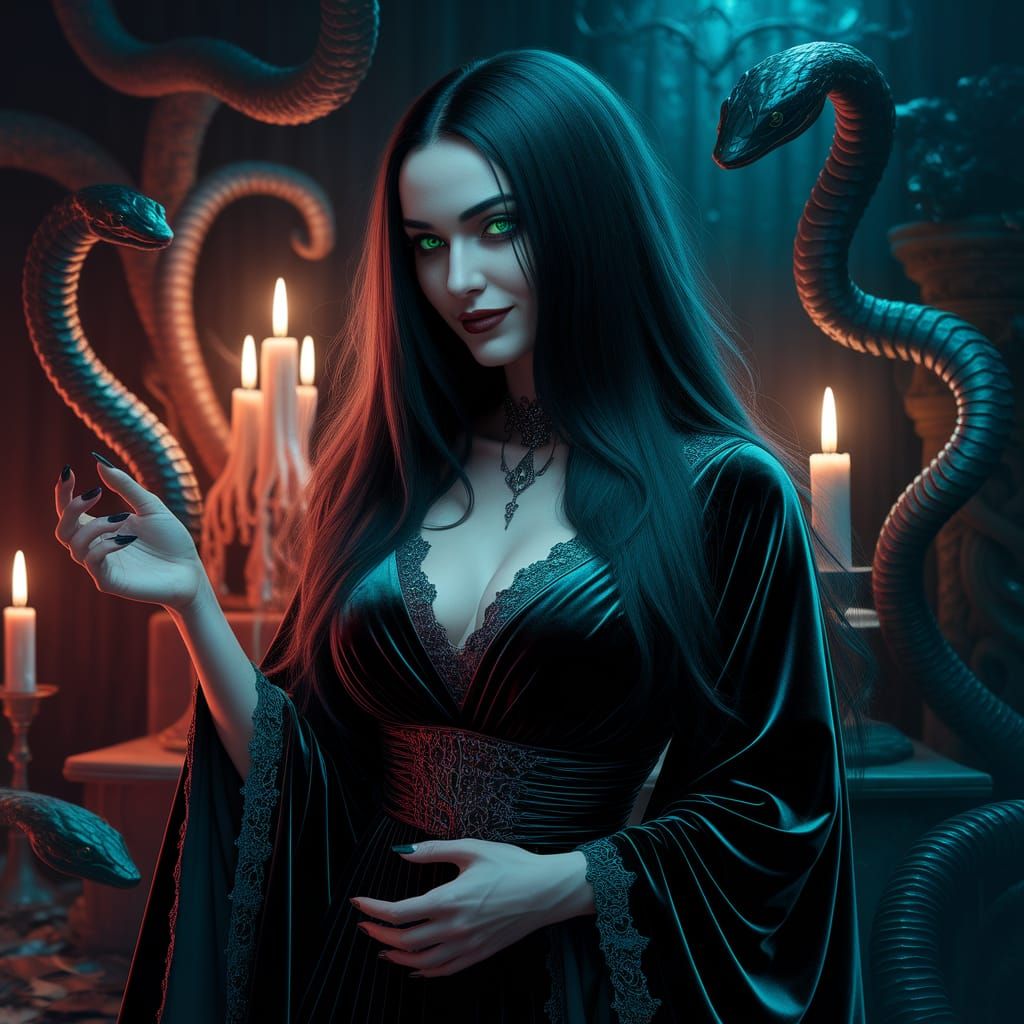 Mysterious Woman in Dark Velvet Robes