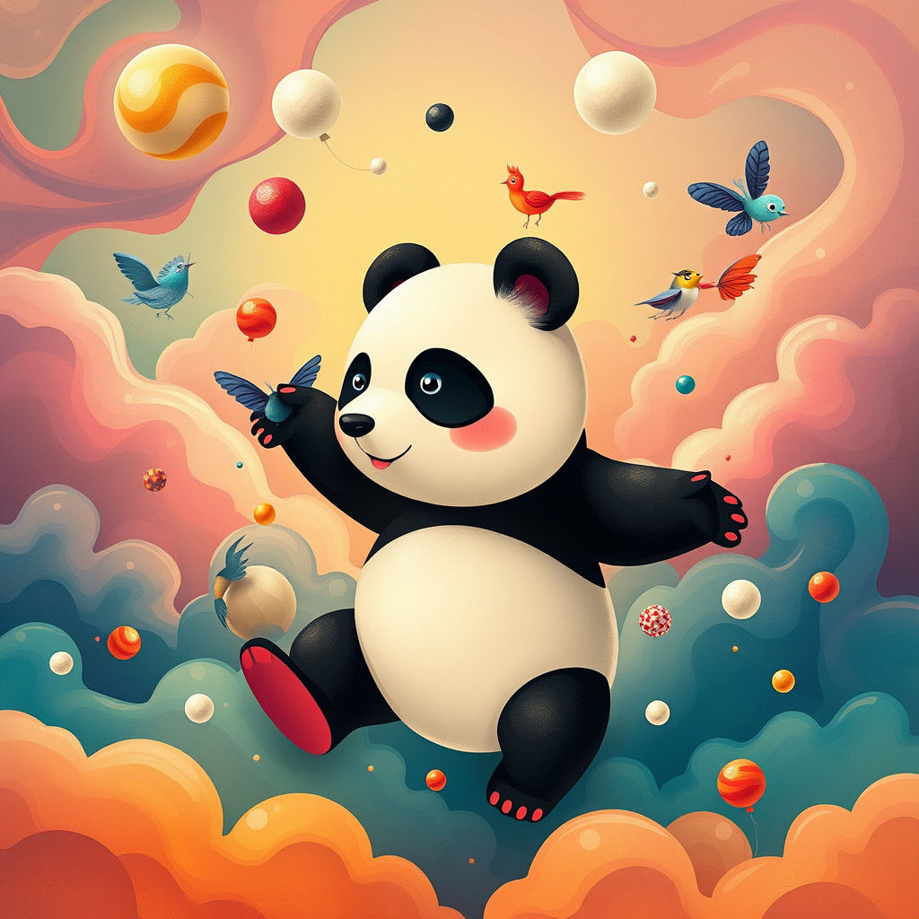 Panda and Friends in Surrealist Pop Art Style