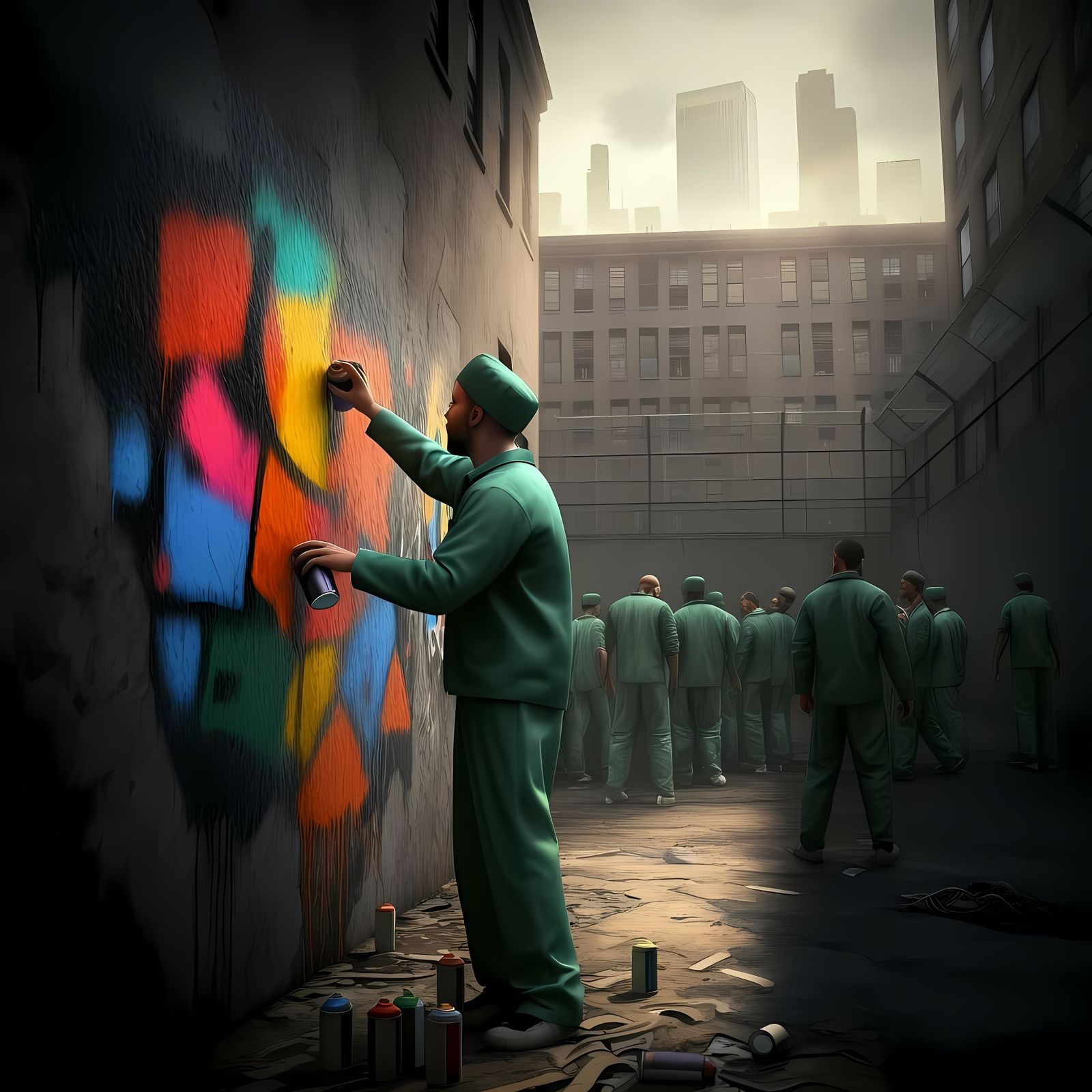 Prisoner Completes Basquiat-Style Mural in Cyberpunk Yard