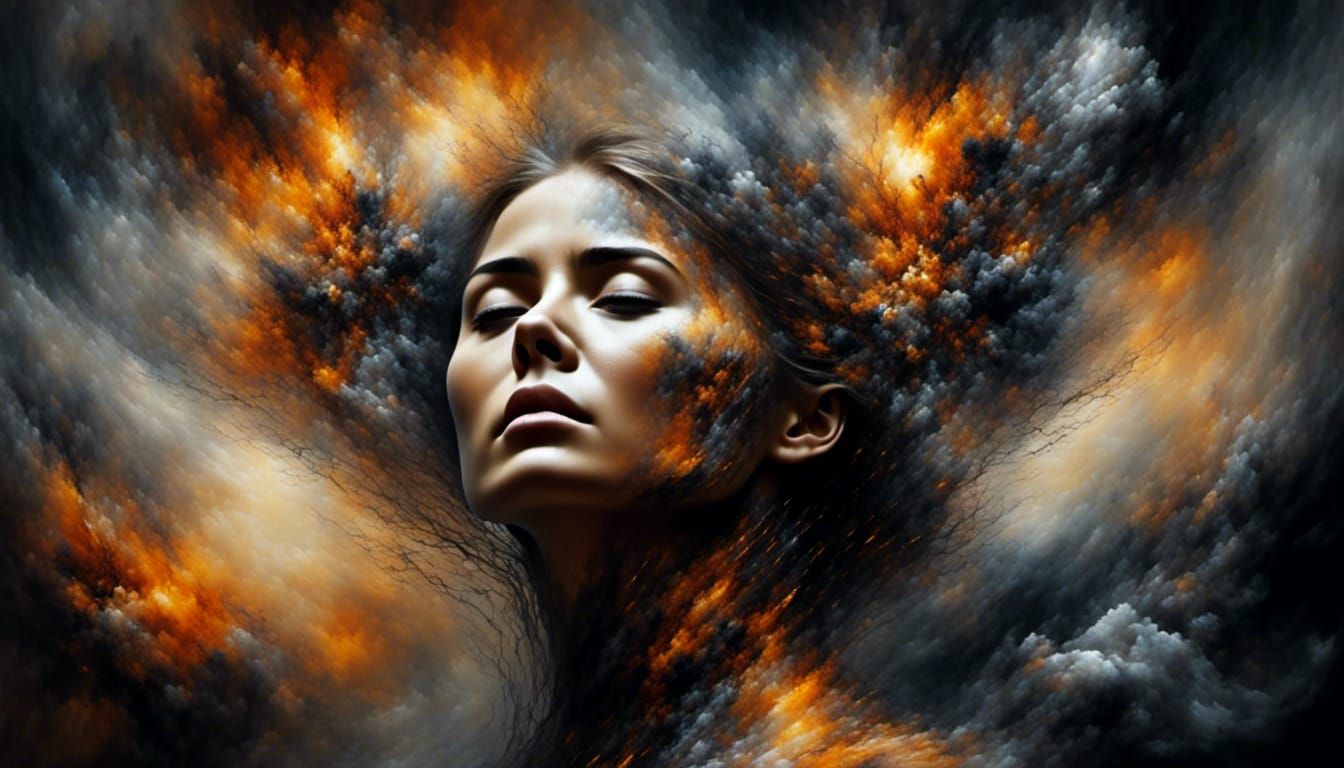 Woman in Explosive Landscape: Abstract Portrait