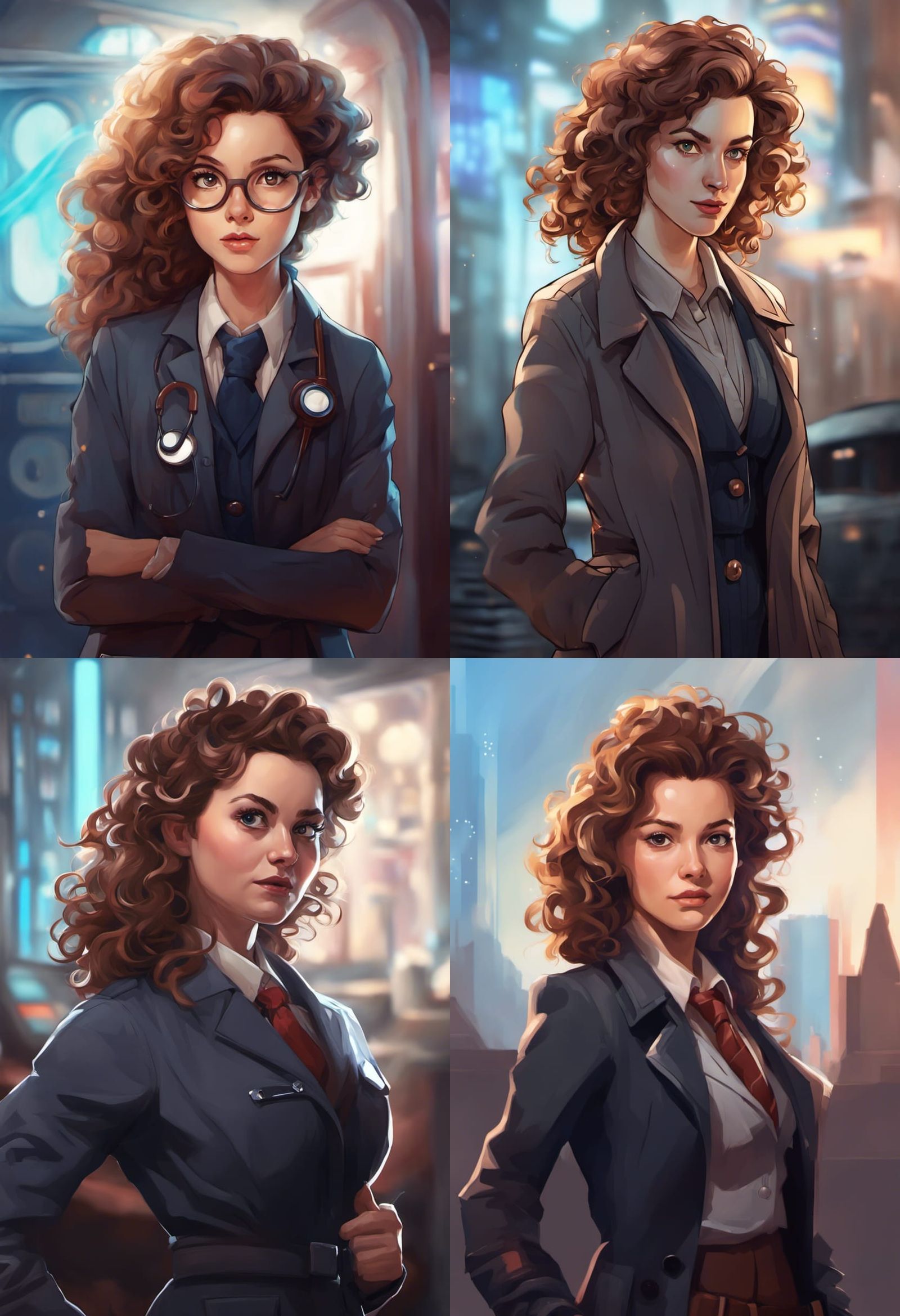 Dynamic Cartoon of a Futuristic Woman