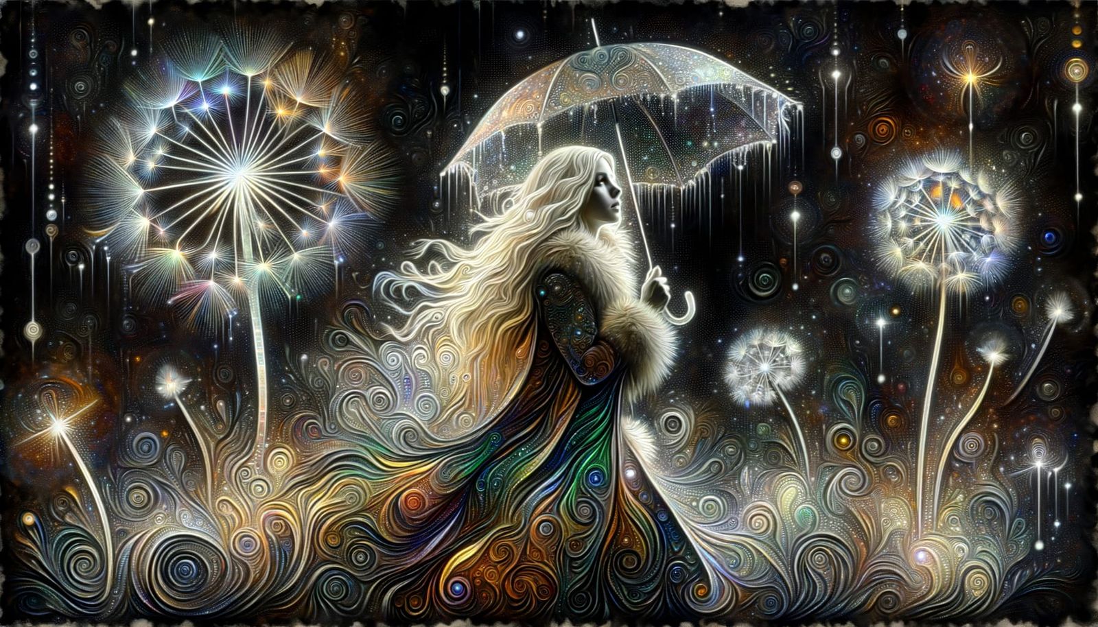 Blonde Girl Under Mystical Night Sky