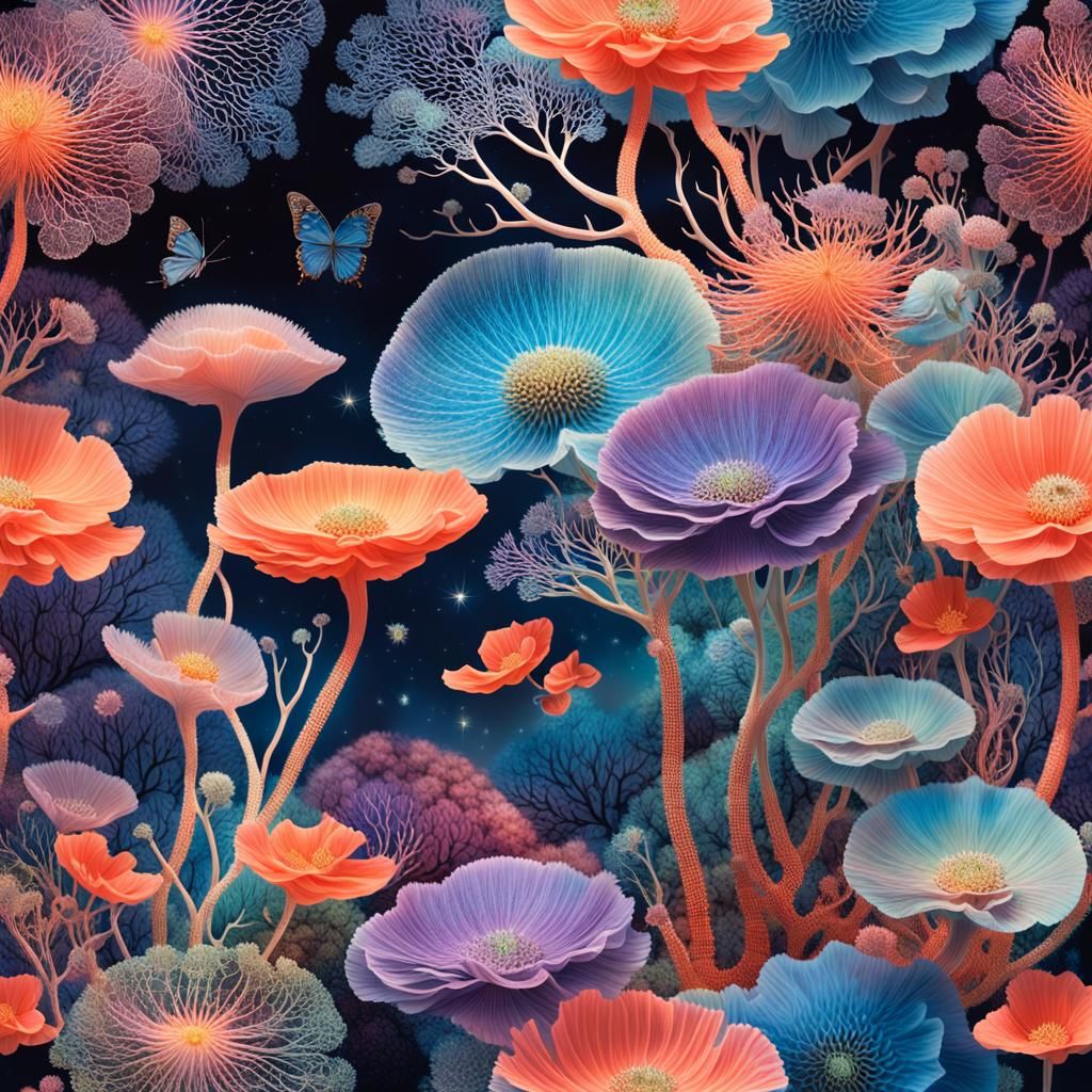 Surreal Floating Islands with Stardust Butterflies