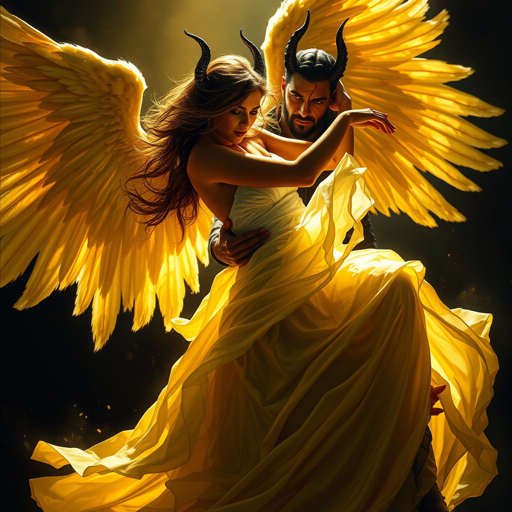 Angelic Woman and Devil in Dramatic Dance