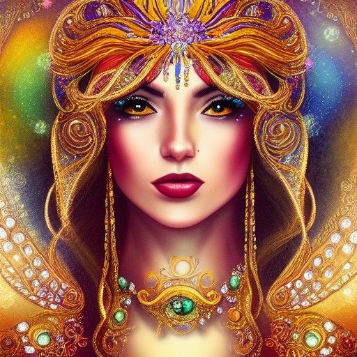 Sun Goddess with Gems and Veil Digital Illustration