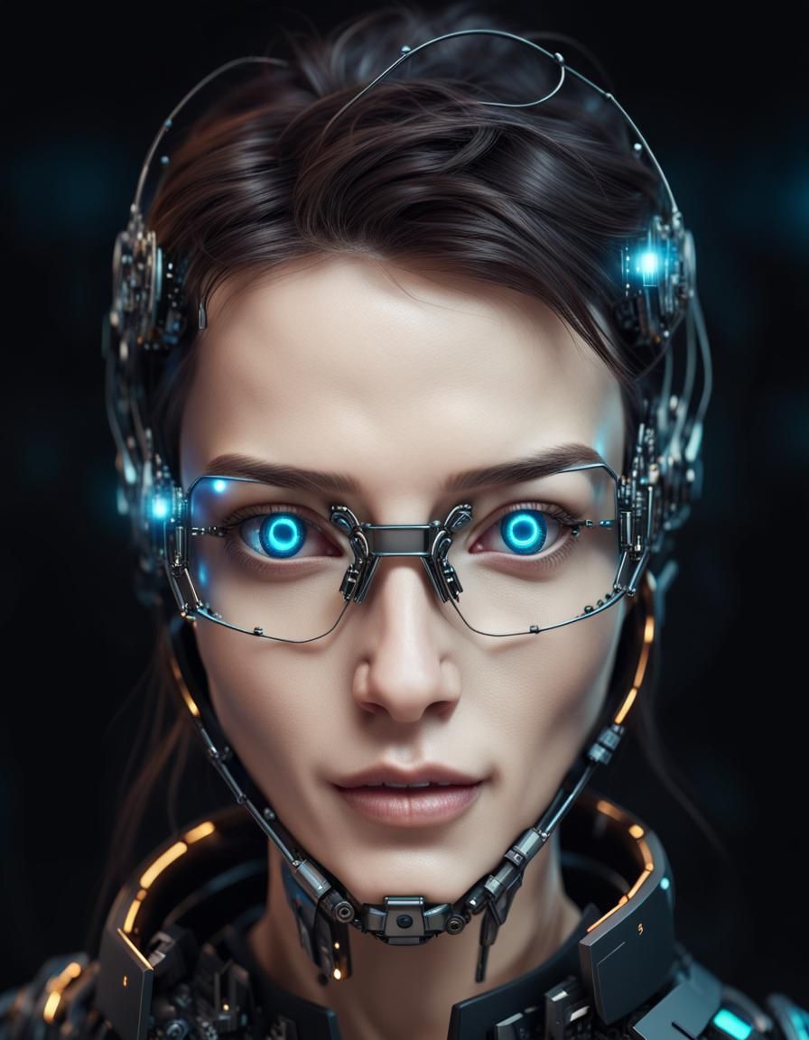Cyberpunk Face with Cybernetic Eyes and HUD