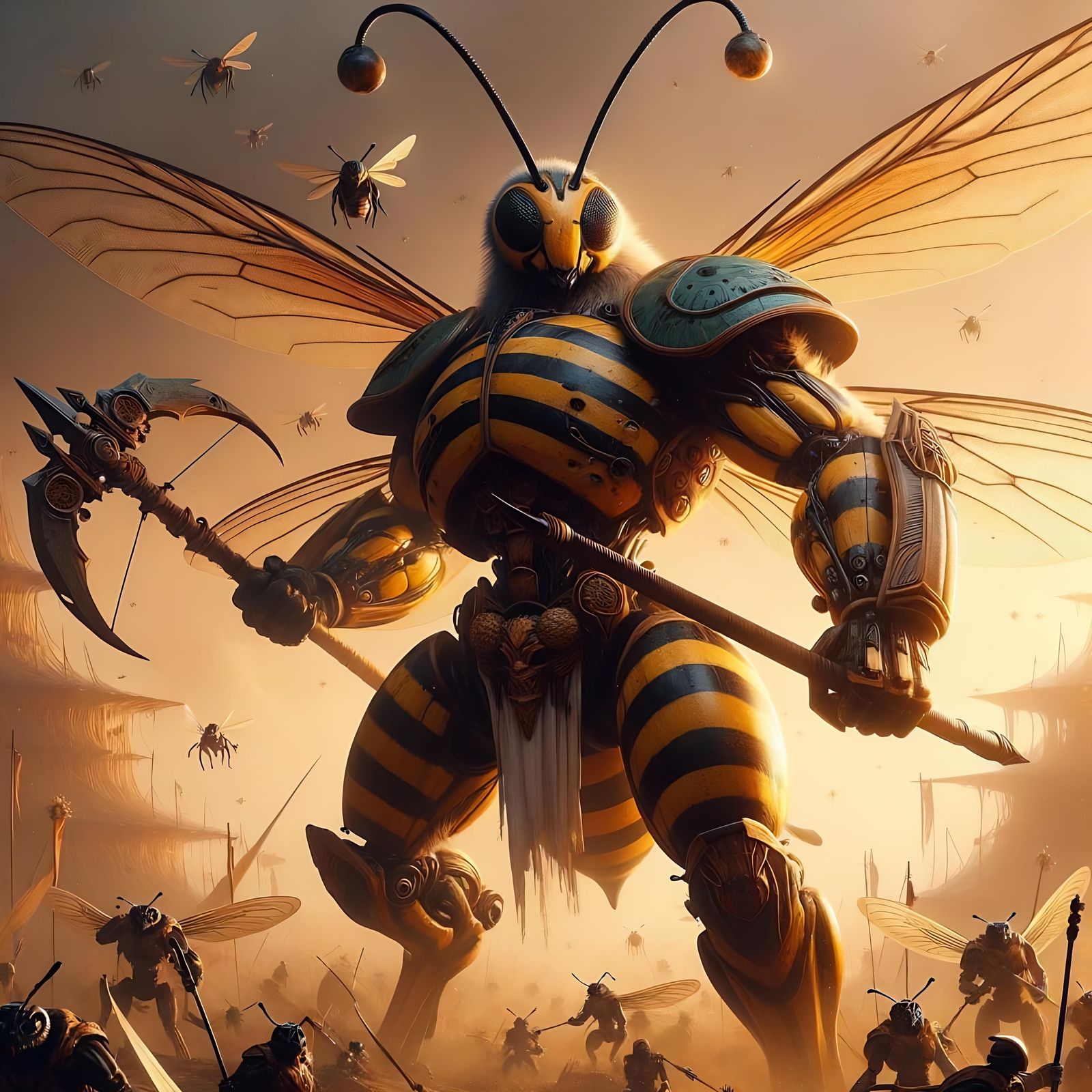 Abeil Soldier: Bee-like Warrior with Ranseur and Bow