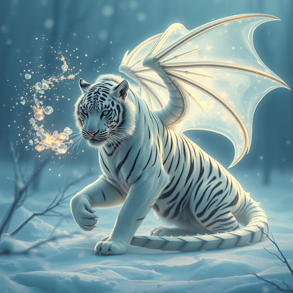 Surreal Winter Dragon in Majestic Tiger Form Takes Flight