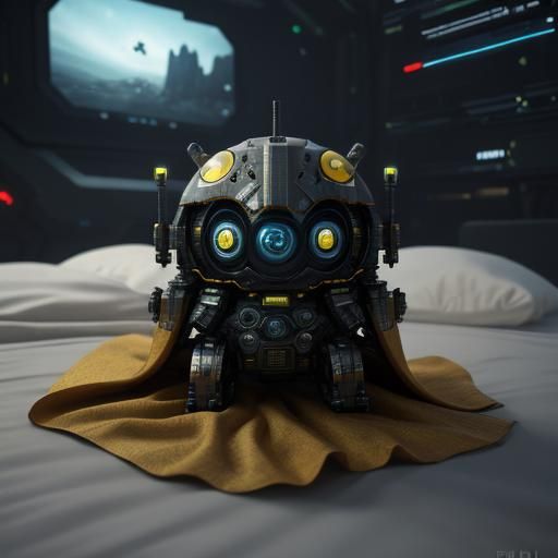 Sad Banana Robot in Bed, Futuristic Sci-Fi