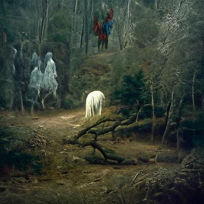 Ethereal Horseman in Forest, Dore Style