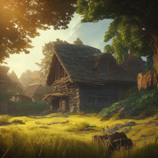 Epic Cinematic Scene with Wise Sage and Villagers in Golden...