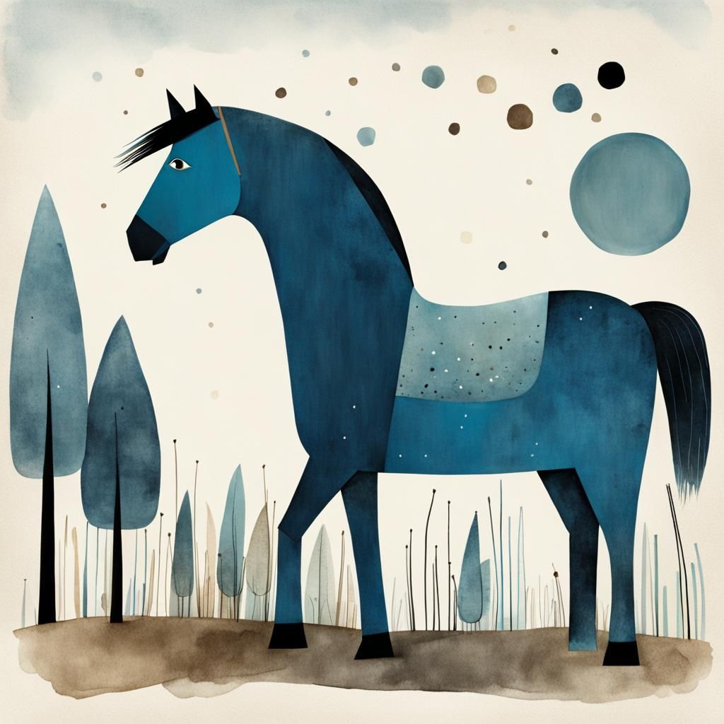 Blue Horse Graphic Illustration