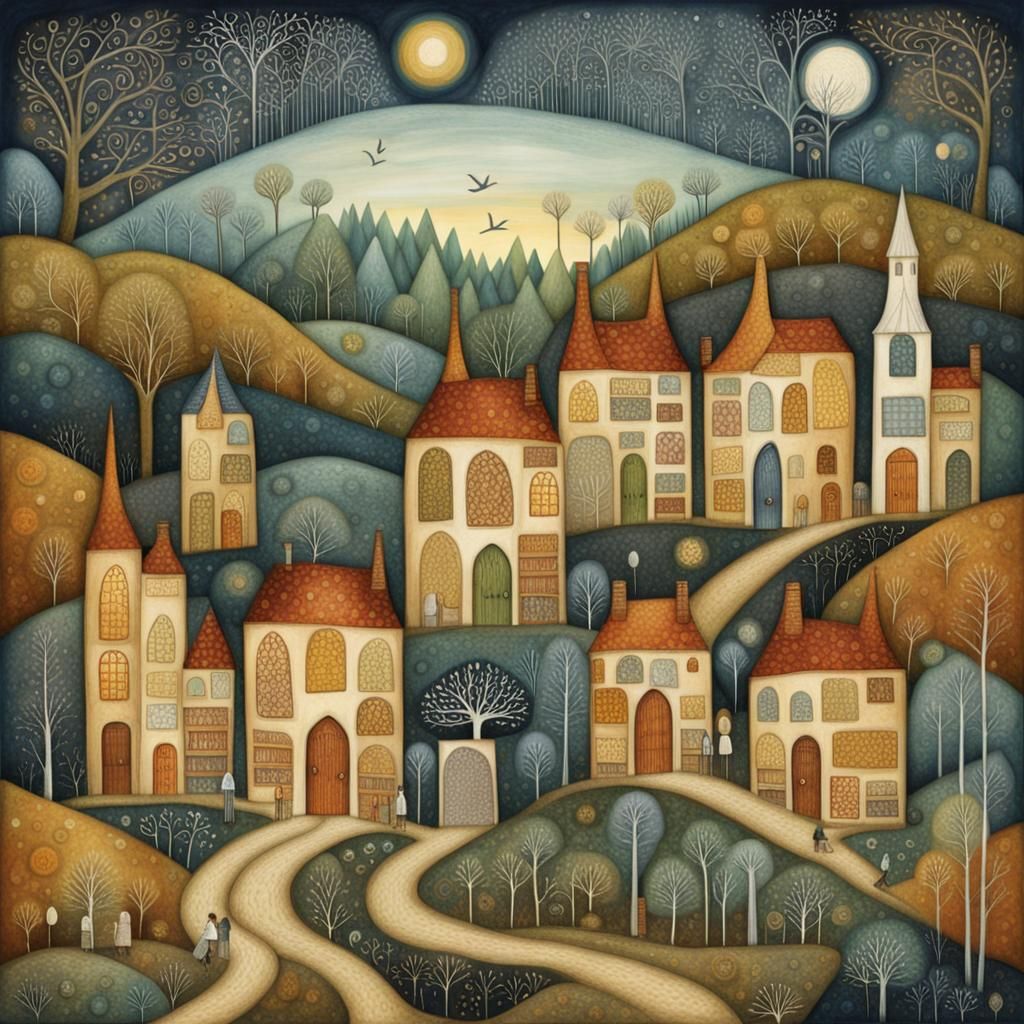 Happy Village in Art Brut Style