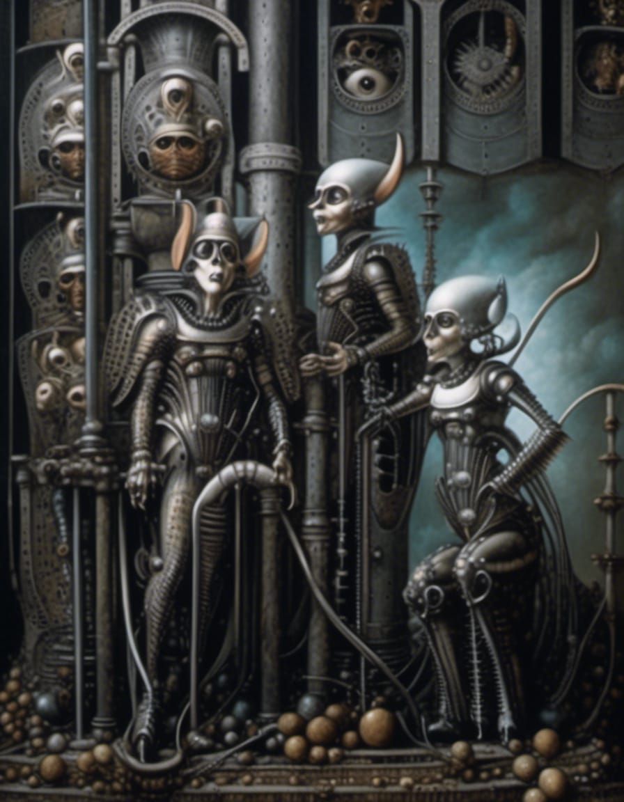 Steampunk Cyborg Girl and Monkey Portrait