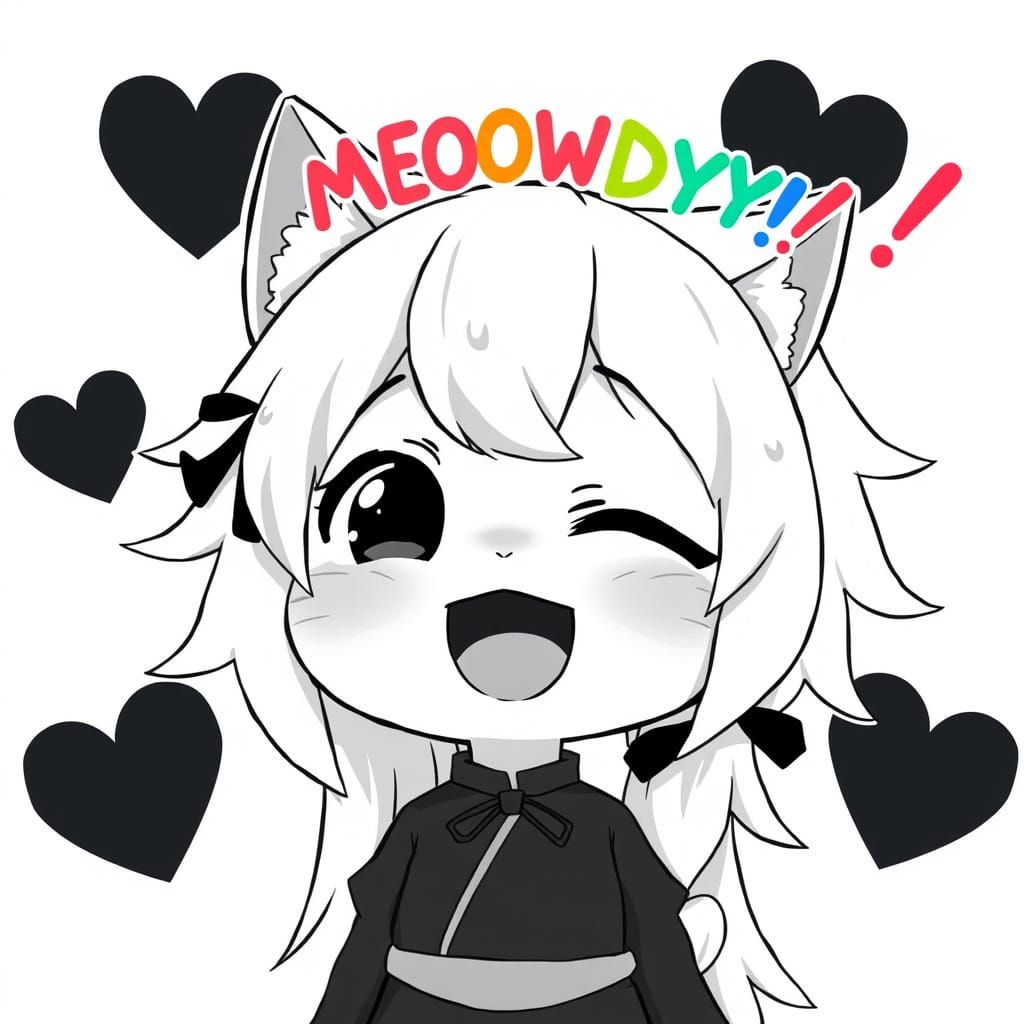 Chibi Anime Catgirl with Rainbow Text