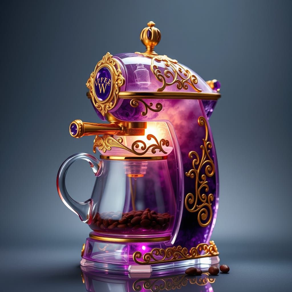 Crystal Amethyst Coffee Machine with Gold Filigree
