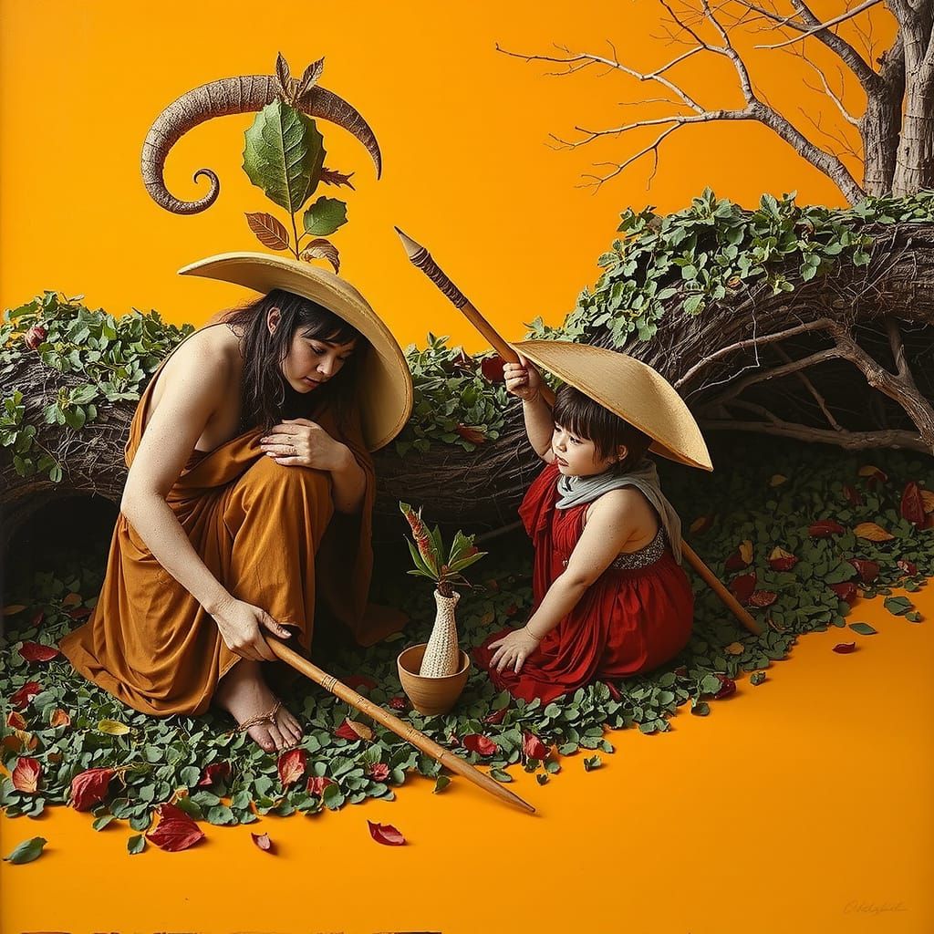 Colorful Landscape with Pink Figure