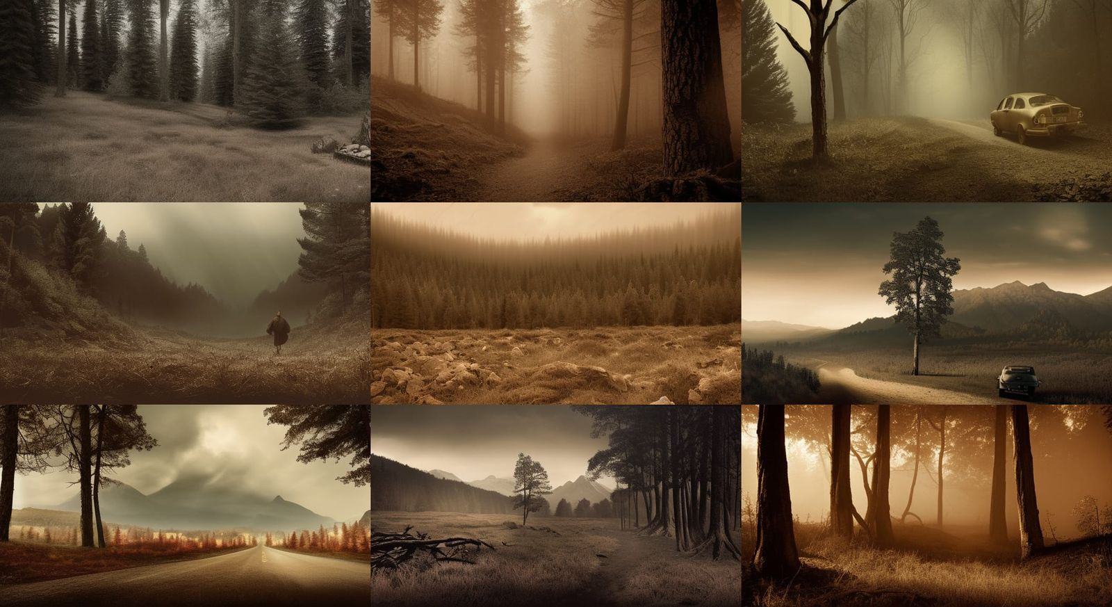 Hellish Landscape in Woods: Gloomy Sepia Composition