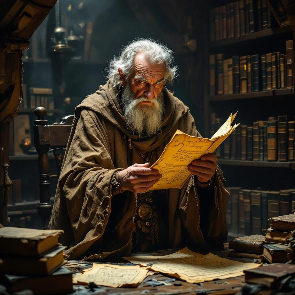 Elderly Magician in Rembrandt-Inspired Mystical Chamber