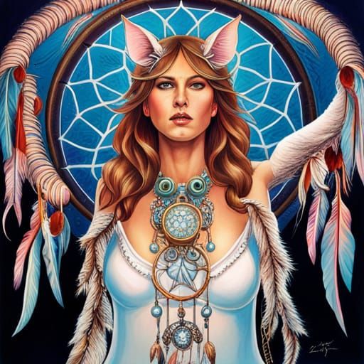 Feline Dreamcatcher: A Surreal Fusion of Art Styles
