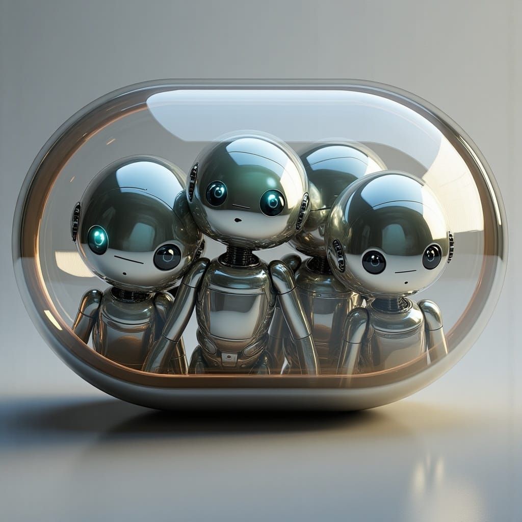 Adorable Robots in a Futuristic Capsule
