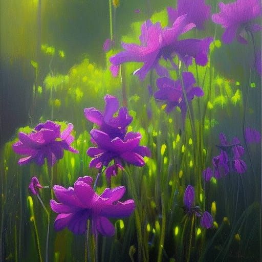 Glowing Flowers in Oil Painting Style