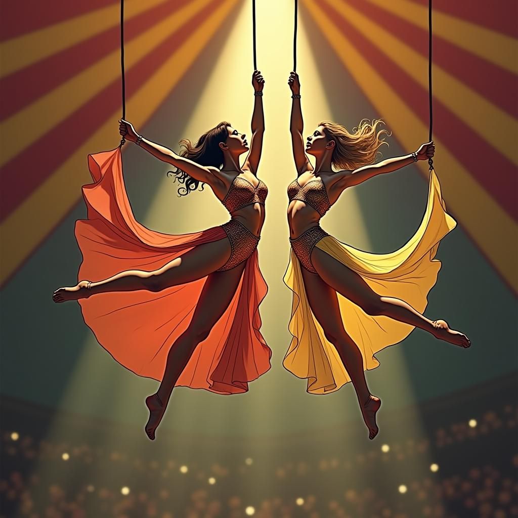 Aerial Circus Act in Surreal Fantasy Style