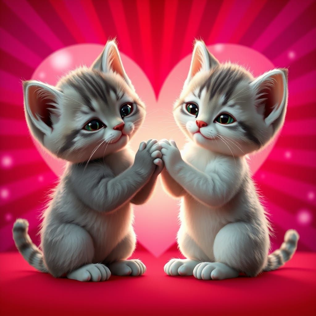 Kittens Share Tender Moment on Vibrant Valentine's Card