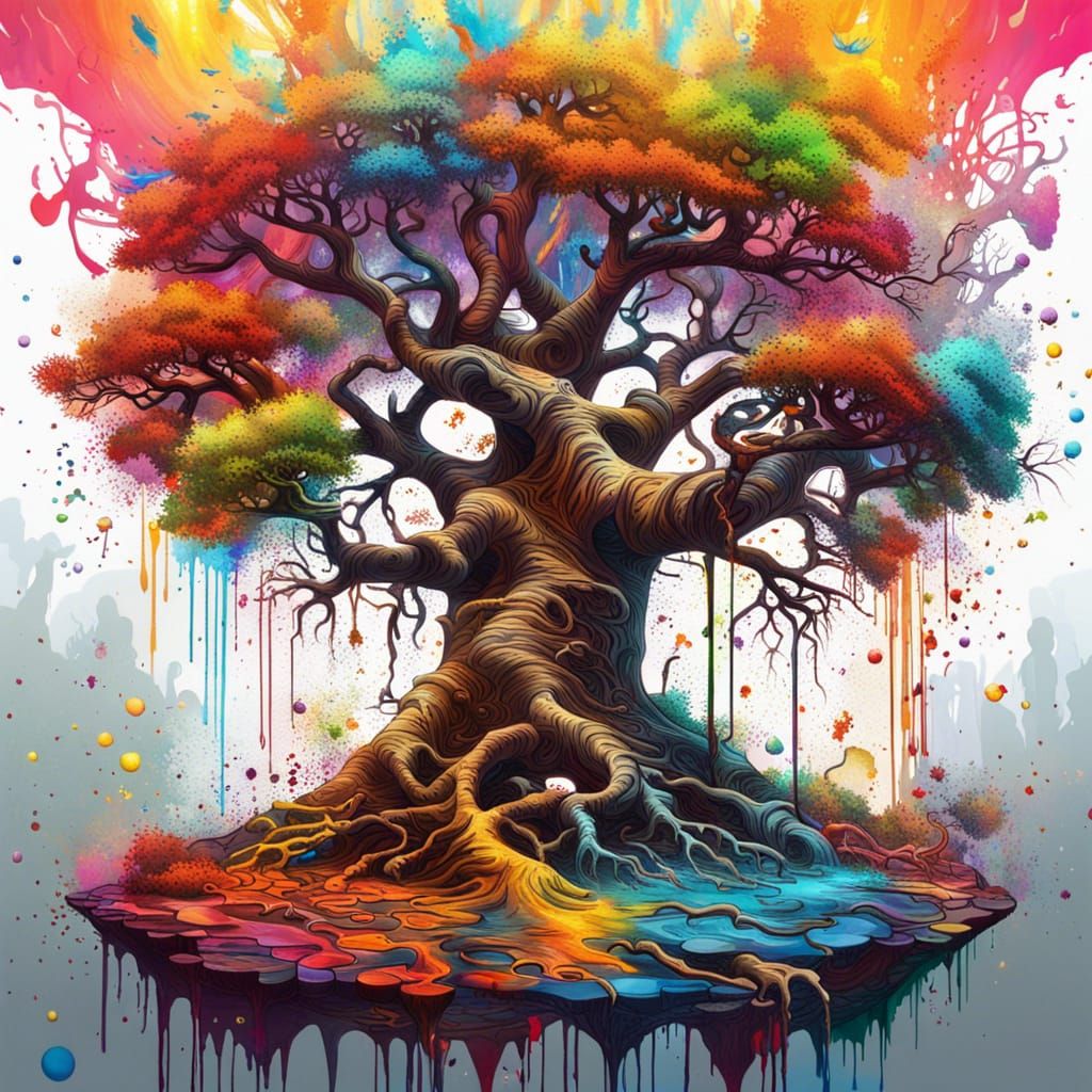 Graffiti Art Tree of Life in Polychromatic Colors