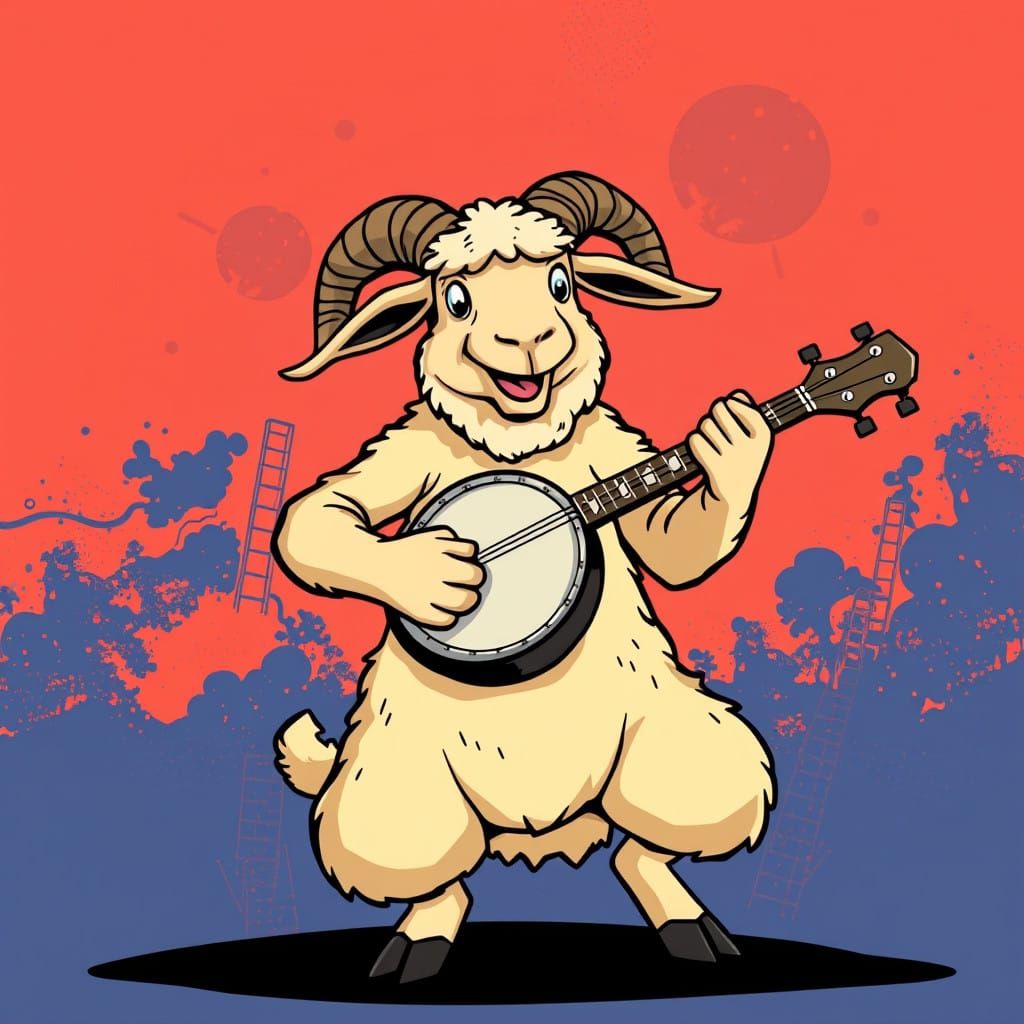 Surreal Cartoon Mutton Shreds on Banjo