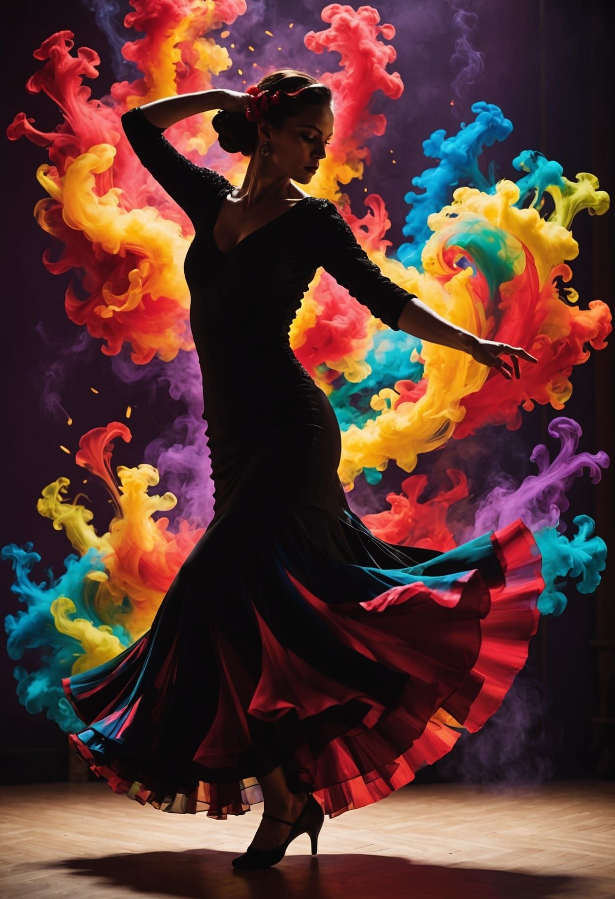 Flamenco Dancer in Vibrant Abstract Hues