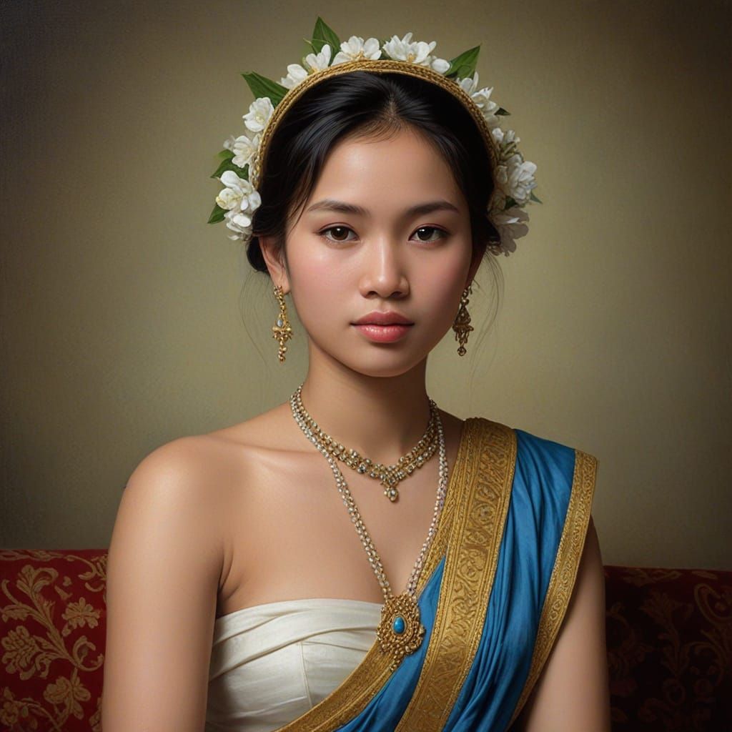 Lao Mon-Khmer Woman Portrait in Bouguereau Style