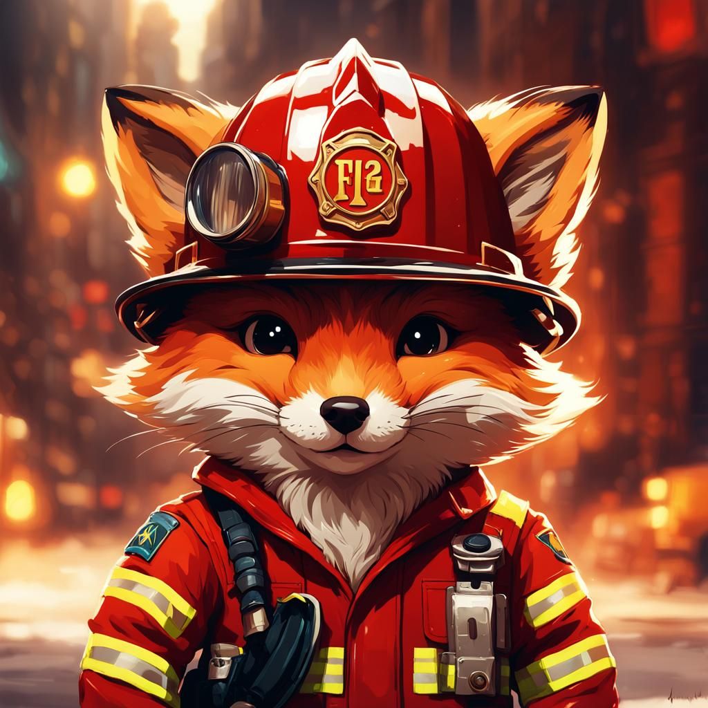 Chibi Fox Firefighter with Intricate Details