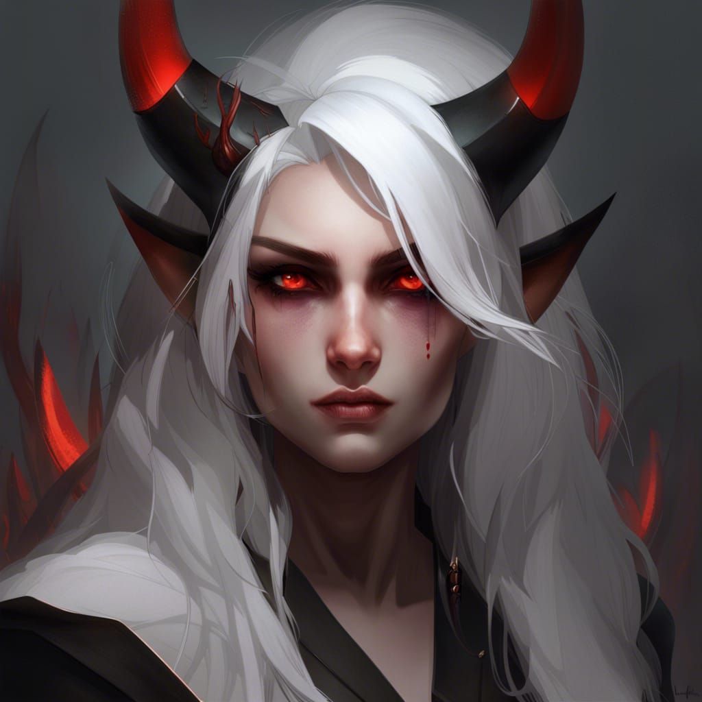 Grieving Demon Woman in Hyperdetailed Art Nouveau Style