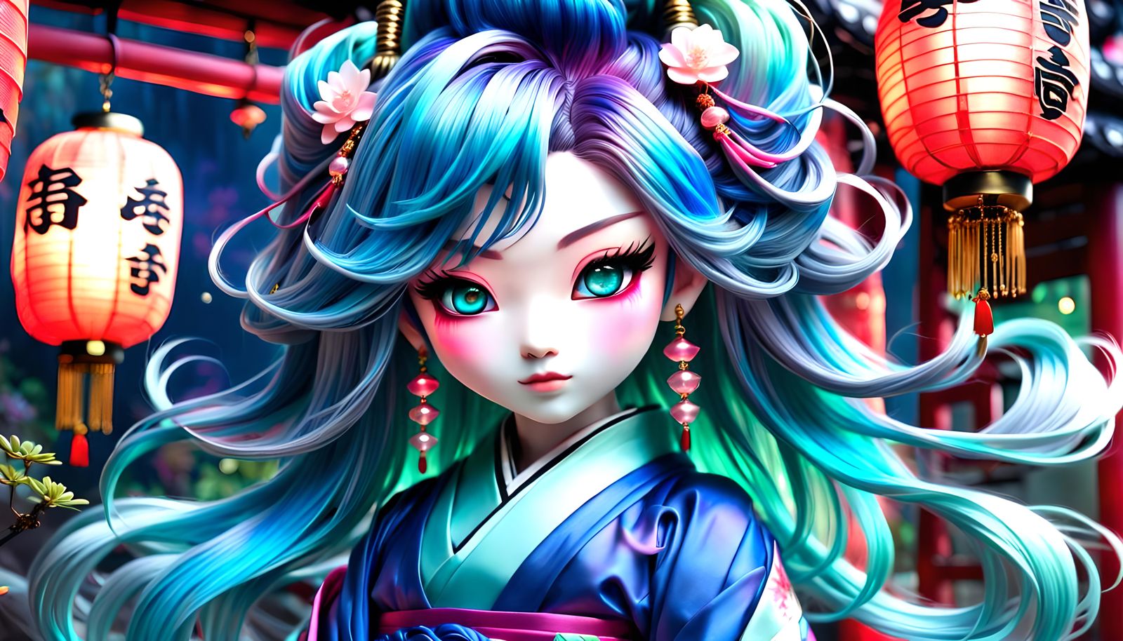 Vibrant Kabuki Chibi in Anime Style