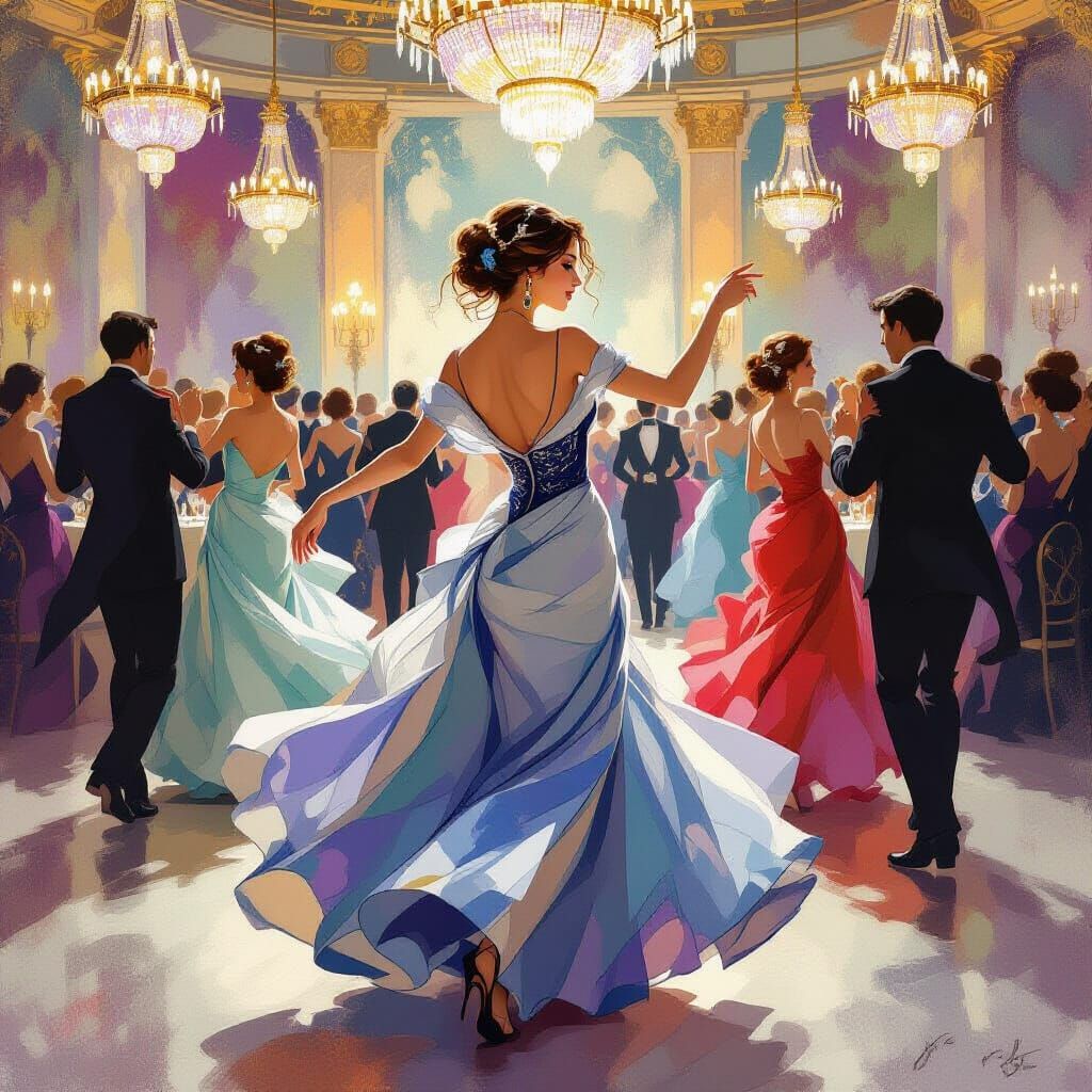 Elegant Ballroom Dance in Art Nouveau Style