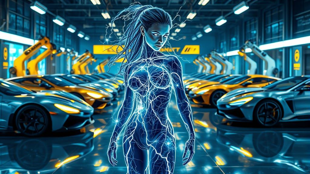 Powerful Woman Sculpted from Electrical Wires and Circuits i...