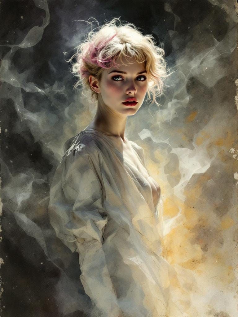 Dramatic Portrait Blending Chiaroscuro and Watercolor Techni...