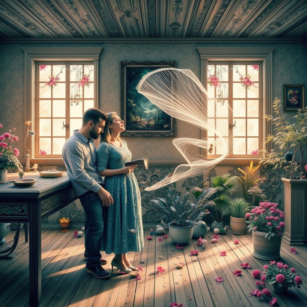 Warm Couple in Soft Light, Digital Painting Style