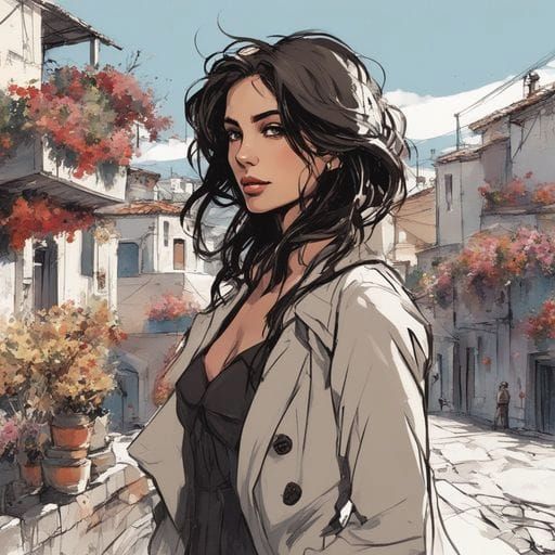 Beautiful Greek Girl Portrait in Splash Art Style