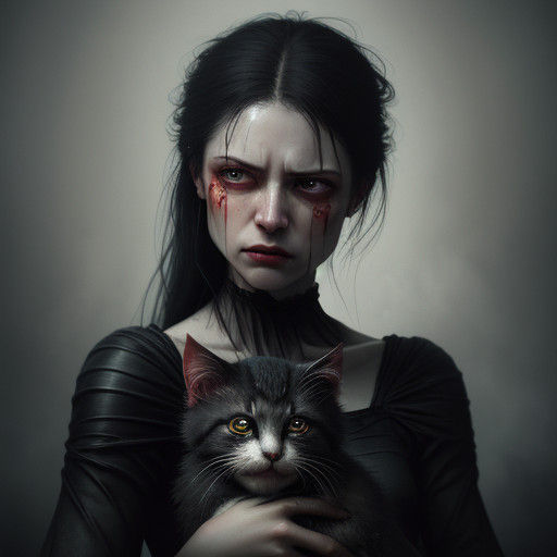 Mourning Vampire Goddess Lavishes Tears on Fallen Kitten