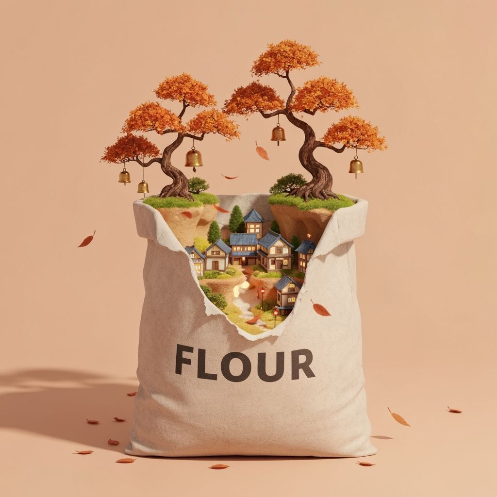 Whimsical Autumn Village in Flour Bag