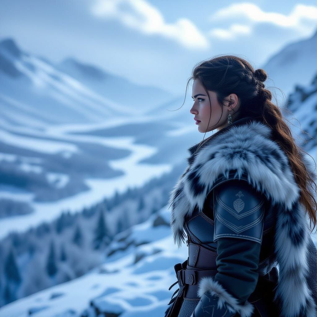 Winter Warrior Girl on Snowy Ridge