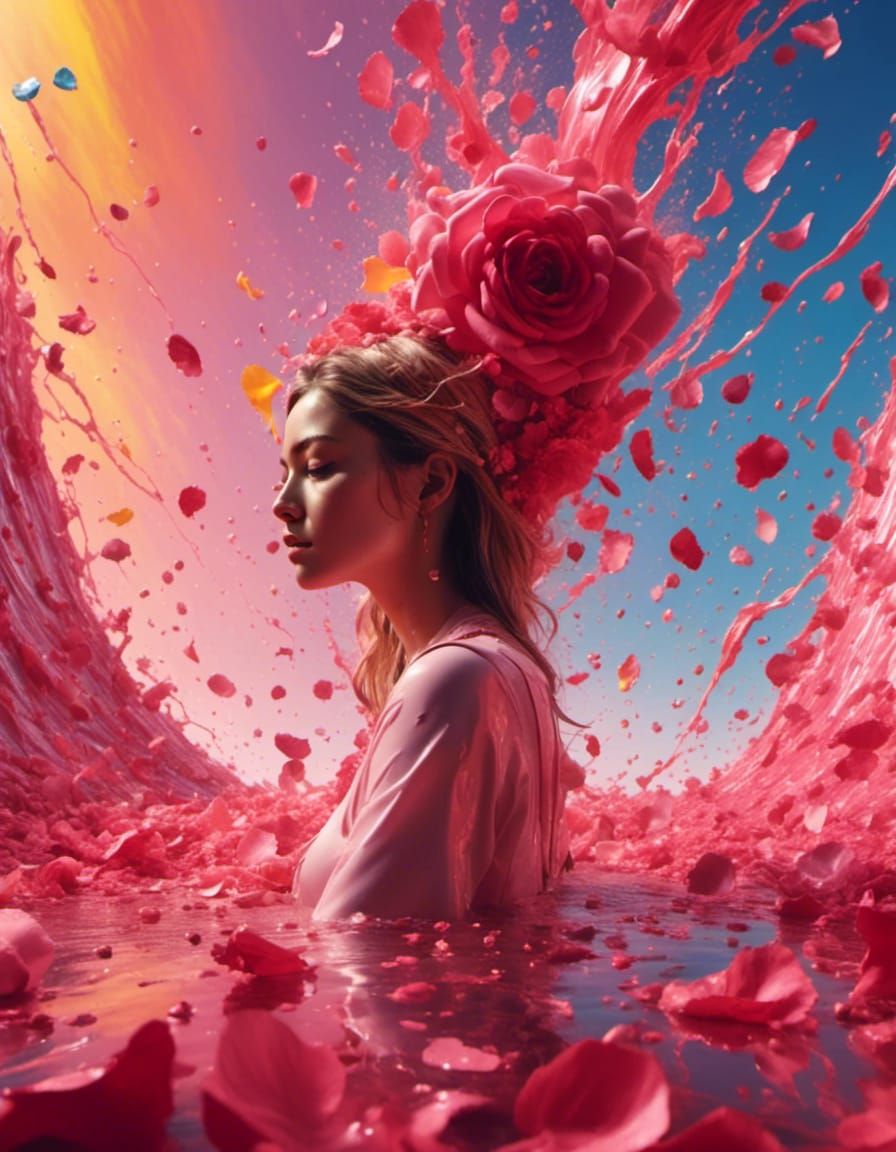 Cinematic Rose Petal in Digital Matte Painting Style