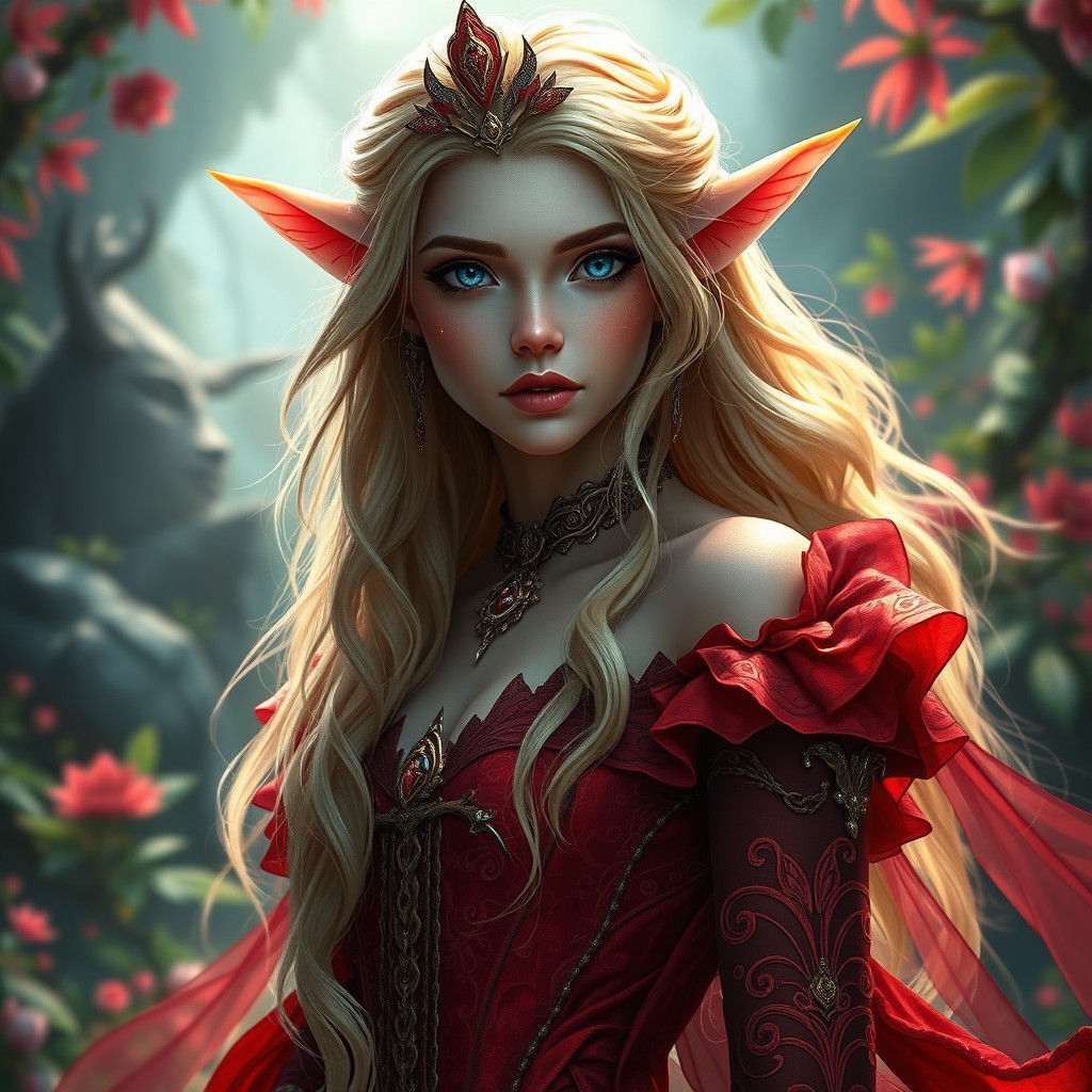 Regal Fae Princess in Red Gown