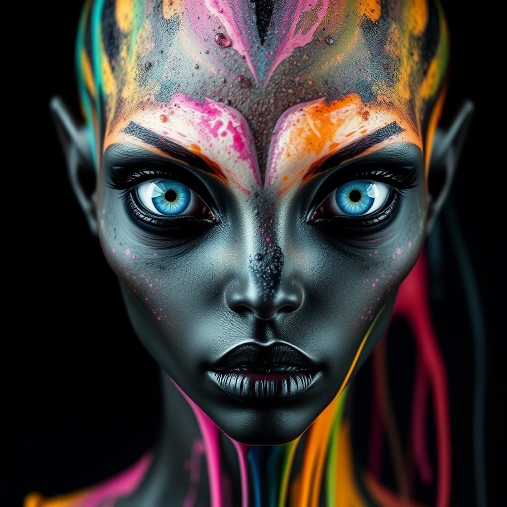 Surreal Ink-Haired Alien Beauty